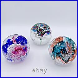 Vintage Glass Paperweight Art Lot Of 3 WF2 WF3 WF4 Artist Gallery Set MCM