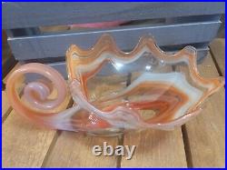 Vintage Hand Blown Art Glass Dish Unique Multicolor EUC