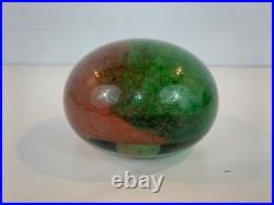 Vintage Hand Blown Art Glass Paperweight with Red and Green Paint Speckled Dec