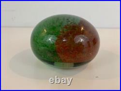 Vintage Hand Blown Art Glass Paperweight with Red and Green Paint Speckled Dec