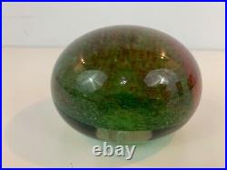 Vintage Hand Blown Art Glass Paperweight with Red and Green Paint Speckled Dec