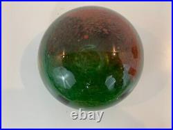 Vintage Hand Blown Art Glass Paperweight with Red and Green Paint Speckled Dec