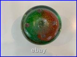 Vintage Hand Blown Art Glass Paperweight with Red and Green Paint Speckled Dec