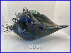 Vintage Hand Blown Murano Artisan Glass Shell, Whelk, blue/green/brown, Mcm