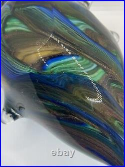Vintage Hand Blown Murano Artisan Glass Shell, Whelk, blue/green/brown, Mcm