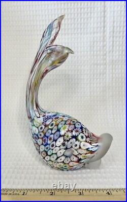 Vintage Handmade End Of Day Millefiori Art Glass Paperweight Sculpture Whale