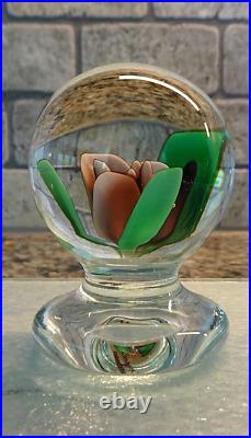 Vintage Harold Hacker Art Glass Footed Lampwork Crimp Crocus Paperweight