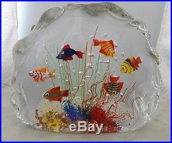 Vintage Italian Art Glass Fish Aquarium Murano Paperweight Sculpture Paper Label