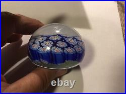 Vintage Italian Murano Glass Cobalt Millefiori Art Glass Paperweight