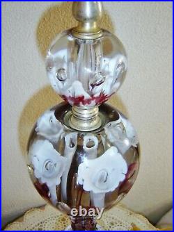 Vintage Joe St. Clair Art Glass Lamp Red with White Trumpets