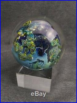 Vintage Josh Simpson Inhabited Planet 3-1/2 Art Glass Paperweight