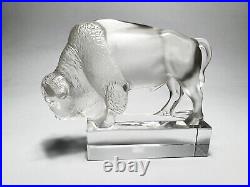 Vintage Lalique Frosted Art Glass American Buffalo Bison Bull Paperweight Signed