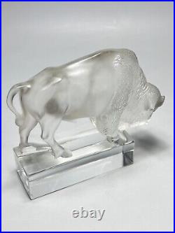 Vintage Lalique Frosted Art Glass American Buffalo Bison Bull Paperweight Signed