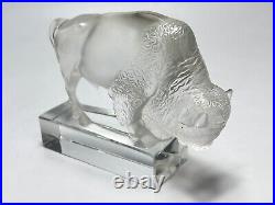 Vintage Lalique Frosted Art Glass American Buffalo Bison Bull Paperweight Signed