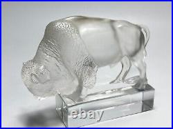 Vintage Lalique Frosted Art Glass American Buffalo Bison Bull Paperweight Signed