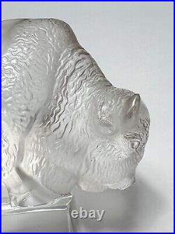 Vintage Lalique Frosted Art Glass American Buffalo Bison Bull Paperweight Signed