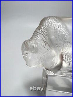 Vintage Lalique Frosted Art Glass American Buffalo Bison Bull Paperweight Signed