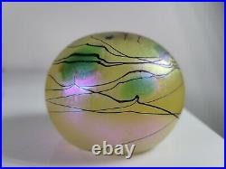 Vintage Lundberg studios art glass paperweight with butterfly 1979