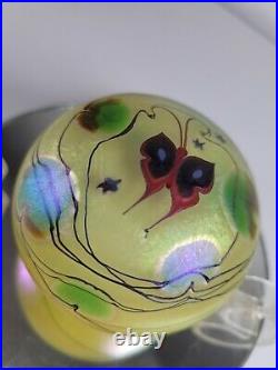 Vintage Lundberg studios art glass paperweight with butterfly 1979