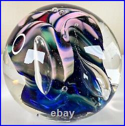 Vintage/MCM Signed Karg Art Glass Paperweight Free Form Swirled Colors withBubbles