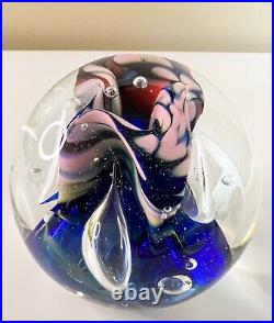 Vintage/MCM Signed Karg Art Glass Paperweight Free Form Swirled Colors withBubbles