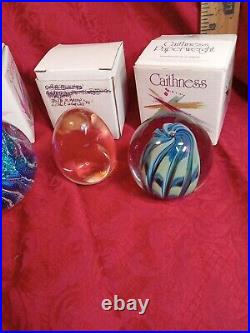 Vintage MURANO GLASS Paperweight LOT Peach Egg Caithness Blue Ocean Swirl Signed