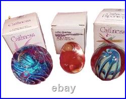 Vintage MURANO GLASS Paperweight LOT Peach Egg Caithness Blue Ocean Swirl Signed