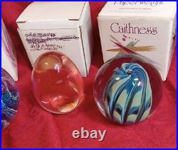 Vintage MURANO GLASS Paperweight LOT Peach Egg Caithness Blue Ocean Swirl Signed