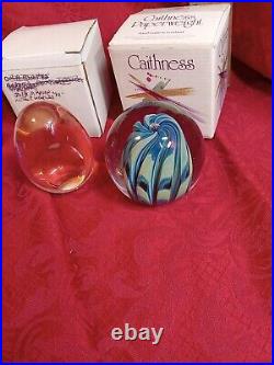 Vintage MURANO GLASS Paperweight LOT Peach Egg Caithness Blue Ocean Swirl Signed