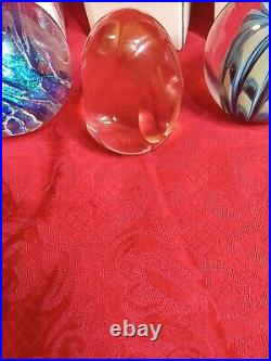 Vintage MURANO GLASS Paperweight LOT Peach Egg Caithness Blue Ocean Swirl Signed