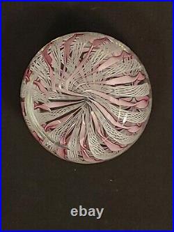 Vintage MURANO Hand Blown Pink Ribbon Swirl Latticino Art Glass Paperweight
