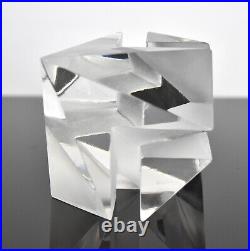 Vintage Modern Geometric Channeled Glass Paperweight