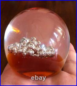 Vintage Moser Czechoslovakia Bubble Clear Orange Art Glass Paper Weight