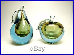 Vintage Murano Alfredo Barbini Venetian 1950 Art Glass Apple & Pear Paperweight