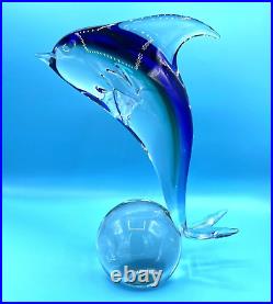 Vintage Murano Art Glass Cobalt Blue Dolphin Stunning Paperweight Large 11.5