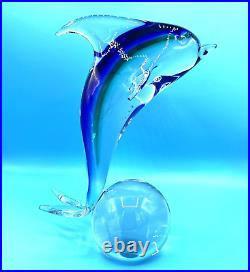 Vintage Murano Art Glass Cobalt Blue Dolphin Stunning Paperweight Large 11.5