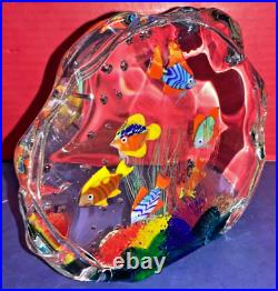 Vintage Murano Fish Aquarium Art Glass 6 Fish Underwater Paperweight AS IS