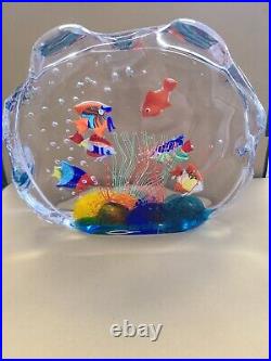 Vintage Murano Glass Fish Aquarium Paperweight, Made In Italy
