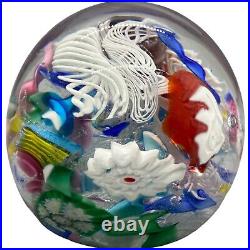 Vintage Murano Glass Hand Blown Miliflori Latticino Paperweight With Label