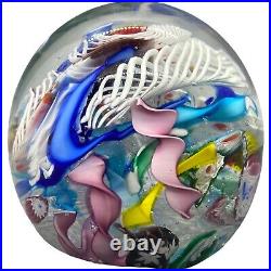 Vintage Murano Glass Hand Blown Miliflori Latticino Paperweight With Label