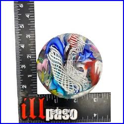 Vintage Murano Glass Hand Blown Miliflori Latticino Paperweight With Label