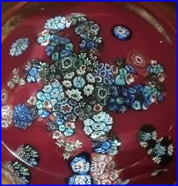 Vintage Murano Glass Millefiori Paperweight Red & Multicolor Clear Encapsulation