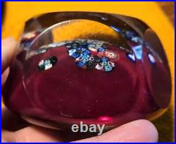 Vintage Murano Glass Millefiori Paperweight Red & Multicolor Clear Encapsulation