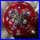 Vintage Murano Glass Millefiori Paperweight Red & Multicolor with Clear Overlay
