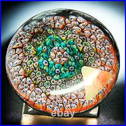 Vintage Murano Italy Millefiori Cane 6-8 Cog Floral Art Glass Paperweight VF++