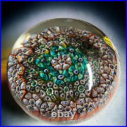 Vintage Murano Italy Millefiori Cane 6-8 Cog Floral Art Glass Paperweight VF++