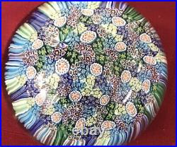 Vintage Murano Marco Polo Art Glass ClosePack Millefiori Canes Paperweight Blue