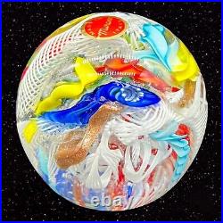 Vintage Murano Paperweight Ribbon Swirl Latticino Multicolor Art Glass Italy 2T