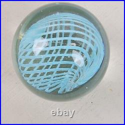 Vintage Murano Style Glass Paperweight Clear with Baby Blue Swirls 4 Inch