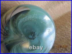 Vintage ORIENT & FLUME Paperweight Art Glass Iridescent flower- Signed